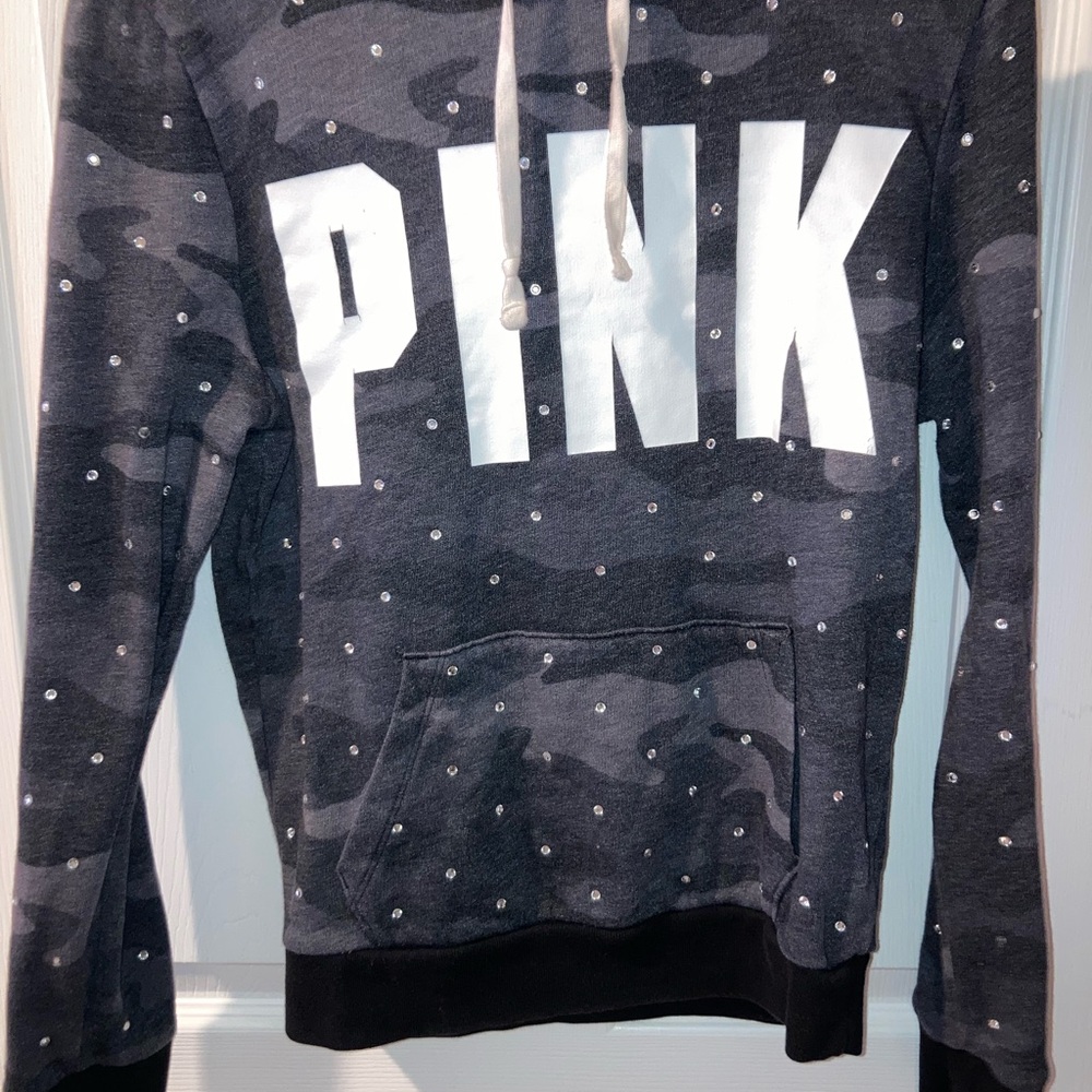 PINK Victoria’s Secret Gray Camouflage Pullover Hoodie with Rhinestones